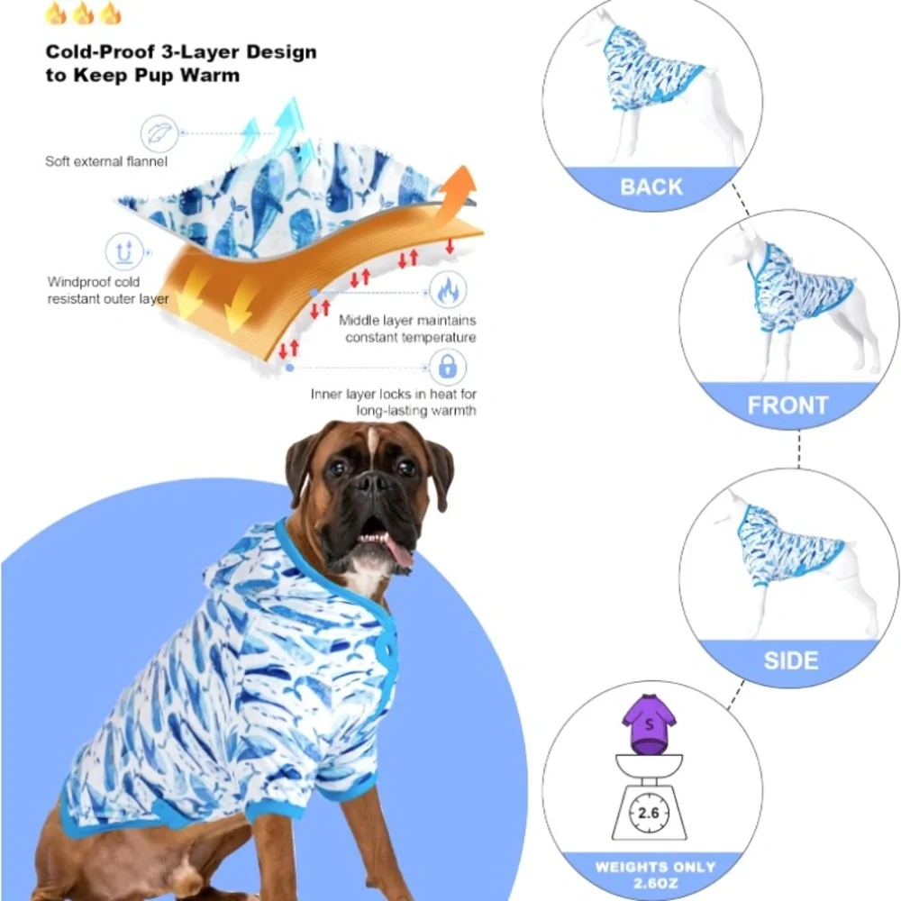 LOVINPET Soft Lightweight Flannel Dog Hoodie In Whale Hello There White Sz Large - Picture 3 of 12